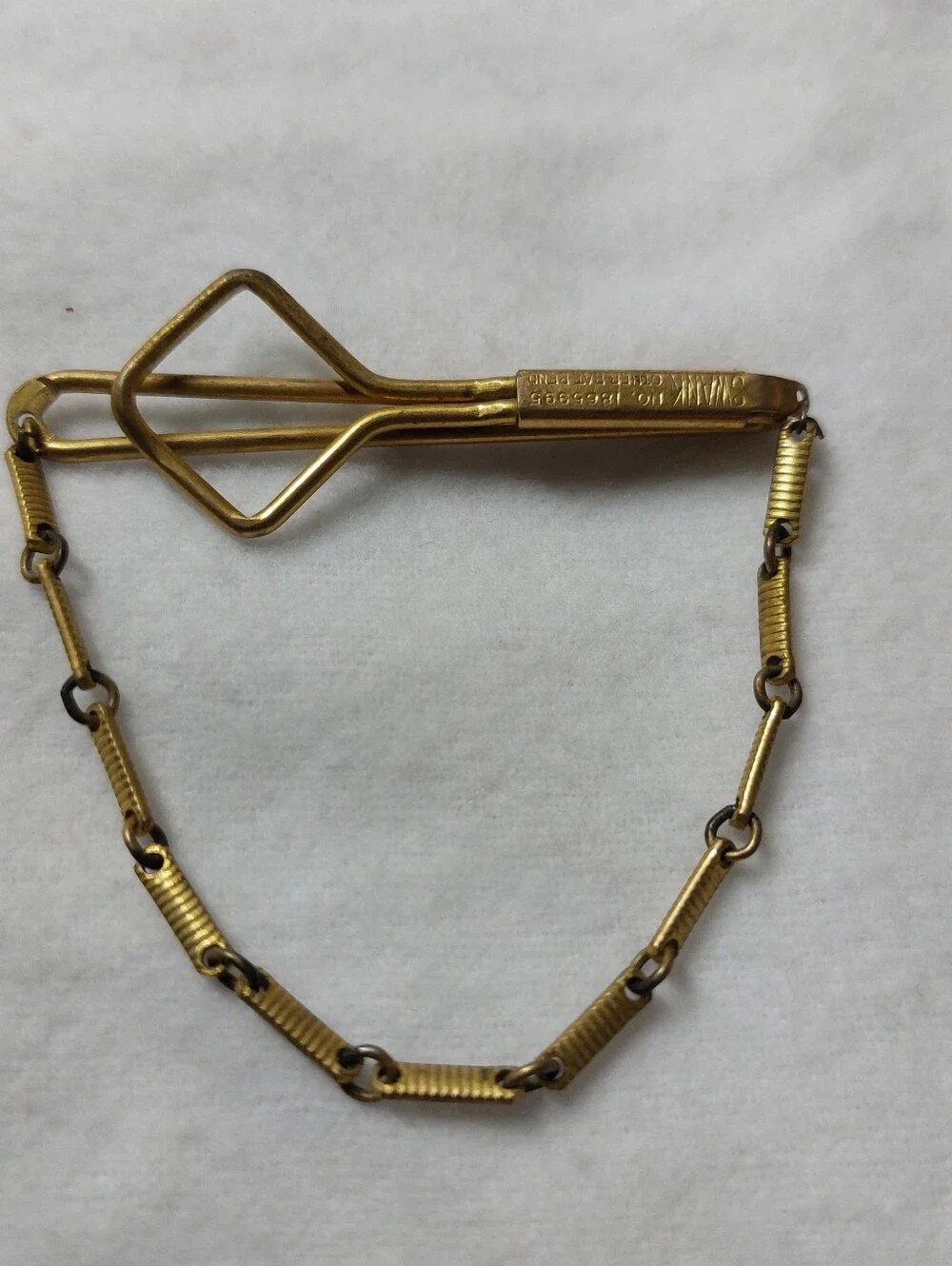 ​VTG Estate Swank Gold Tone Art Deco Geometric Tie Clip Chain Bar Pat 1865995